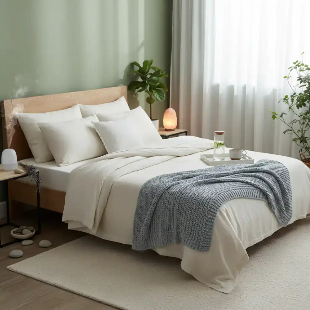 Cozy bed setting representing sleep wellness